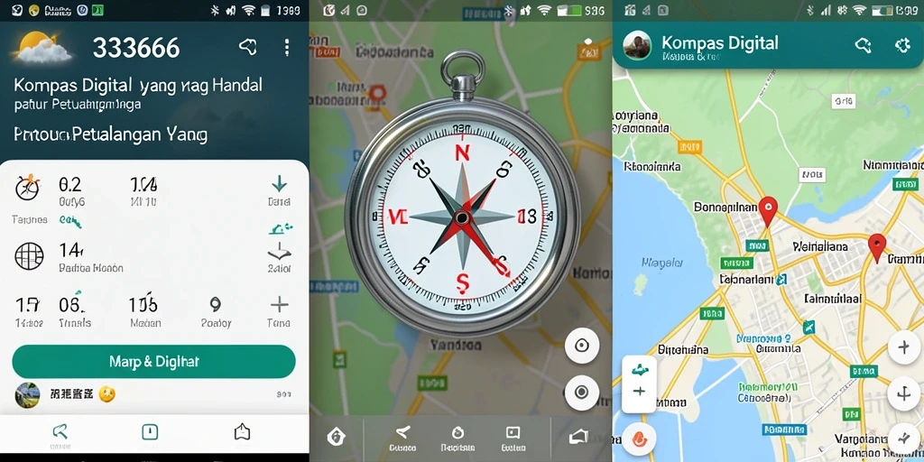 Antarmuka aplikasi Kompas Digital 333666 yang intuitif dan informatif.
