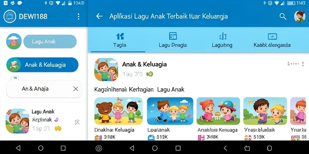 Tampilan antarmuka aplikasi DEWI188 yang menarik dengan berbagai lagu anak.