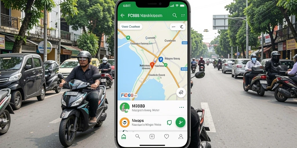 Tampilan antarmuka aplikasi FC888 yang sederhana dan informatif untuk Navigasi Motor.