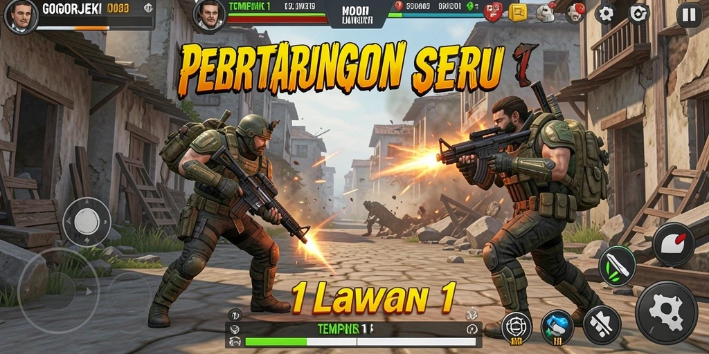Antarmuka pertarungan GOGOREJEKI yang mendebarkan dan penuh aksi.