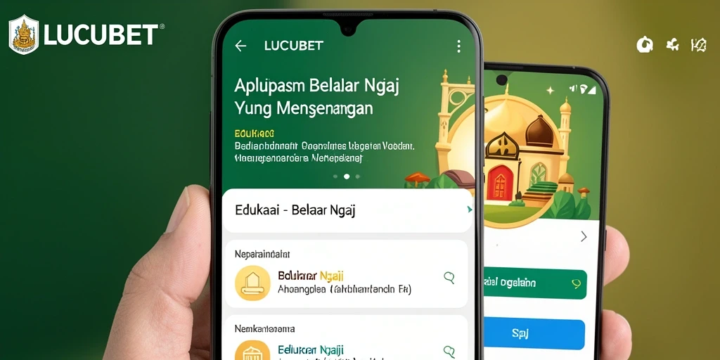 Screenshot utama LUCUBET dengan tampilan antarmuka Belajar Ngaji yang menarik.