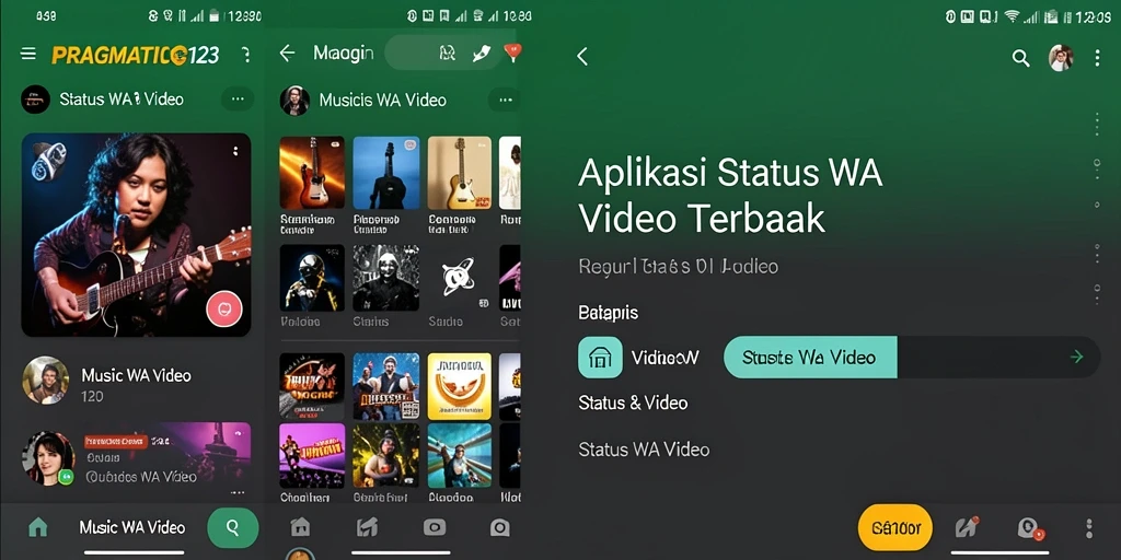 Antarmuka aplikasi PRAGMATIC123 untuk membuat video status menarik.
